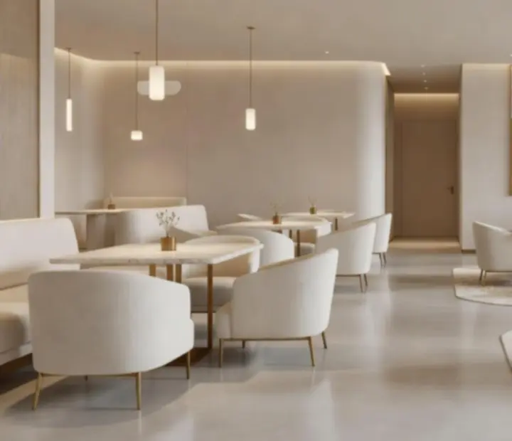 Moderní interiér restaurace Bohemiora se světlým a elegantním designem