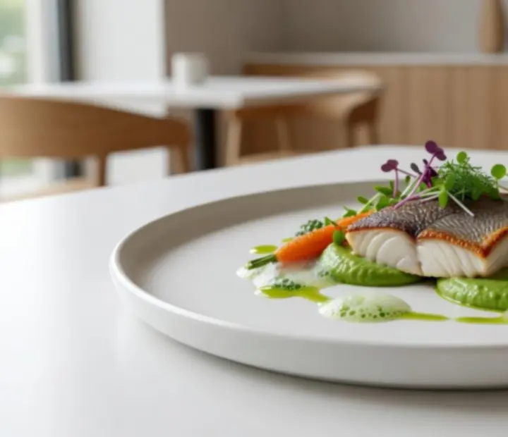 Detail moderního gastronomického talíře v restauraci Bohemiora