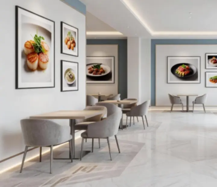Moderní interiér restaurace Bohemiora s čistým minimalistickým designem