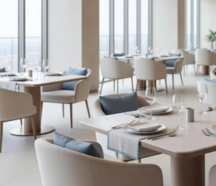 Světlý moderní interiér restaurace Bohemiora